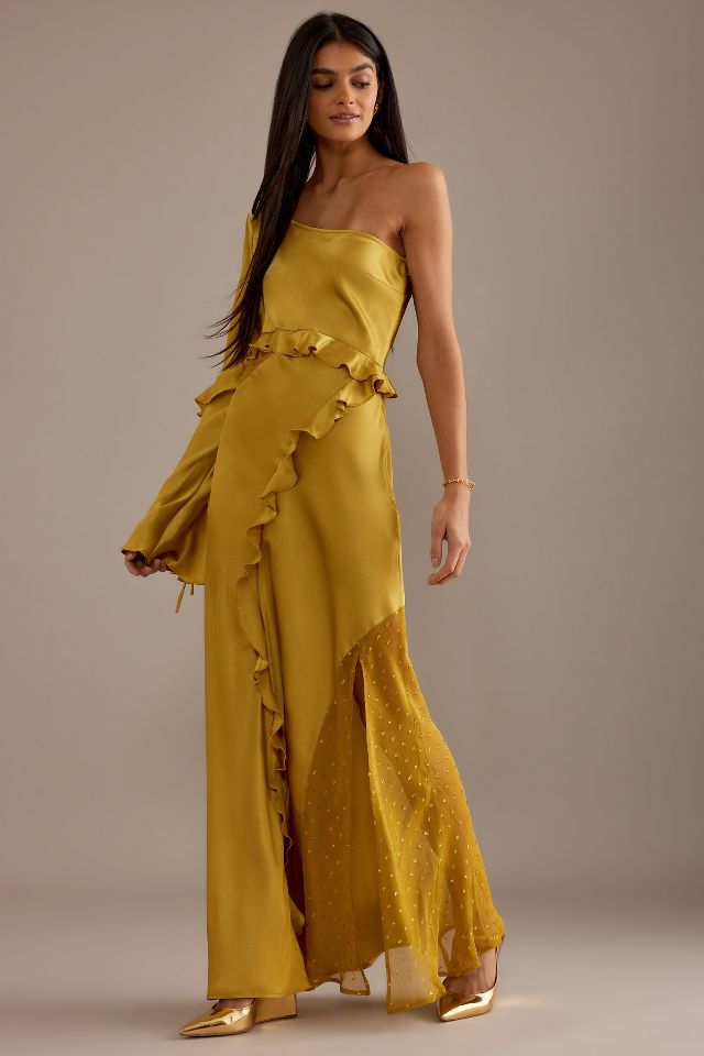 Ruffle satin maxi dress sale