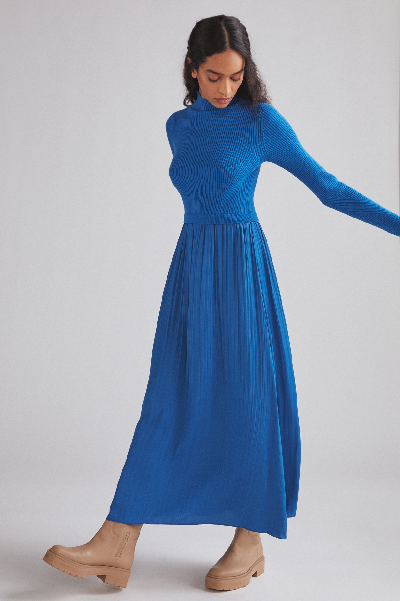 Layered Mock Neck Sweater Maxi Dress