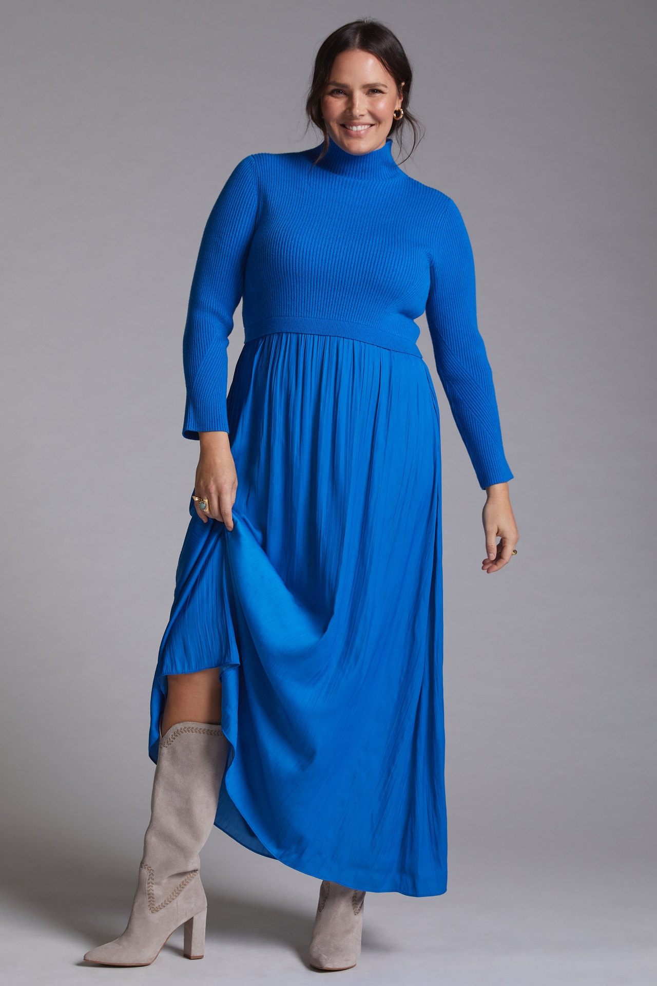 Layered Mock Neck Sweater Maxi Dress