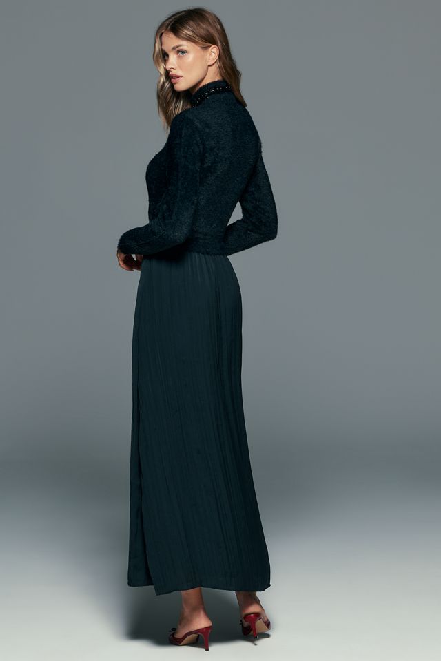 Thea Long-Sleeve Eyelash Twofer Sweater Dress #3