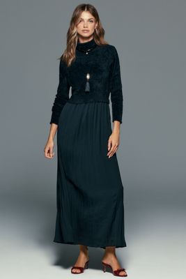 Thea Long-Sleeve Eyelash Twofer Sweater Dress