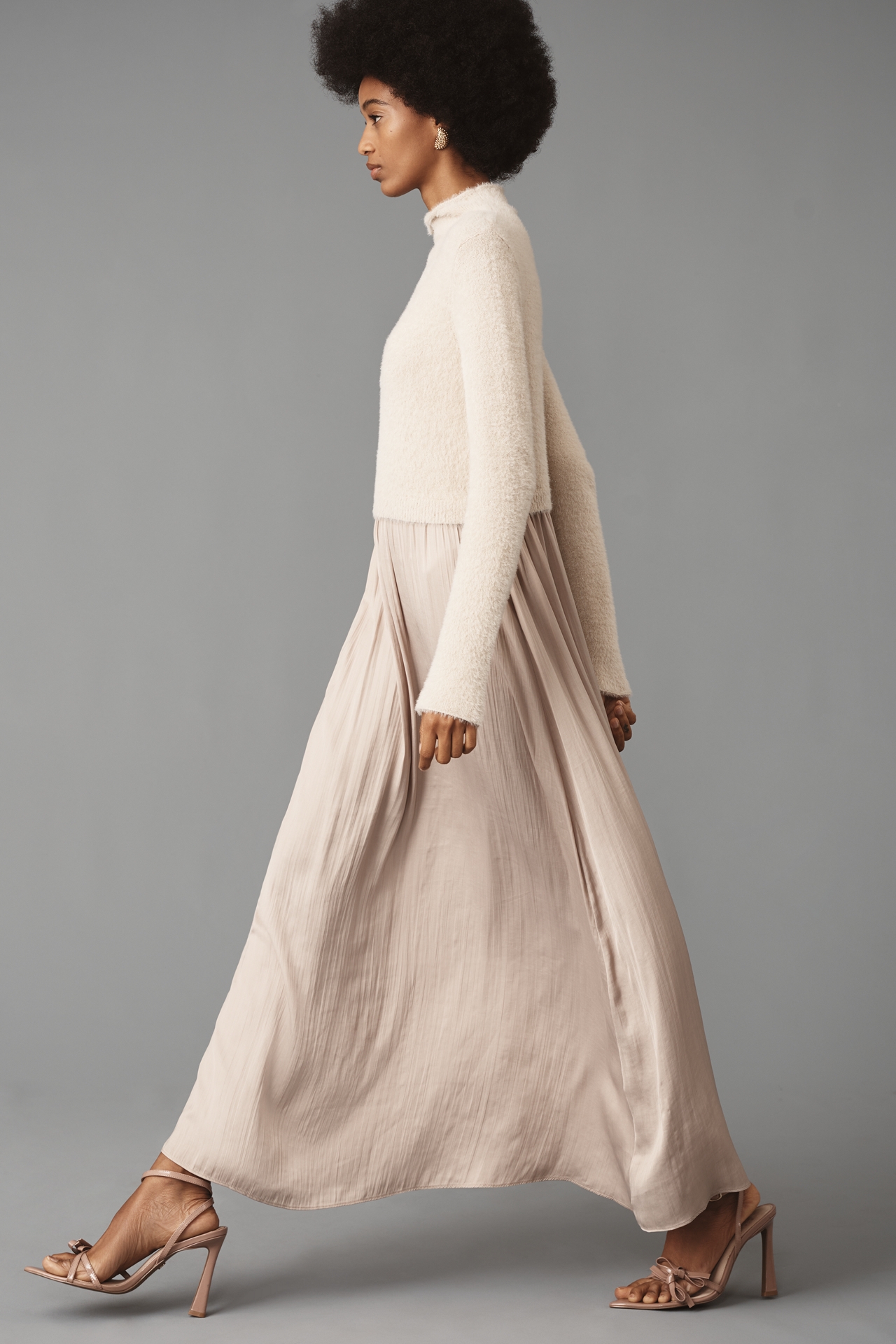 The Thea Long-Sleeve Eyelash Twofer Sweater Dress