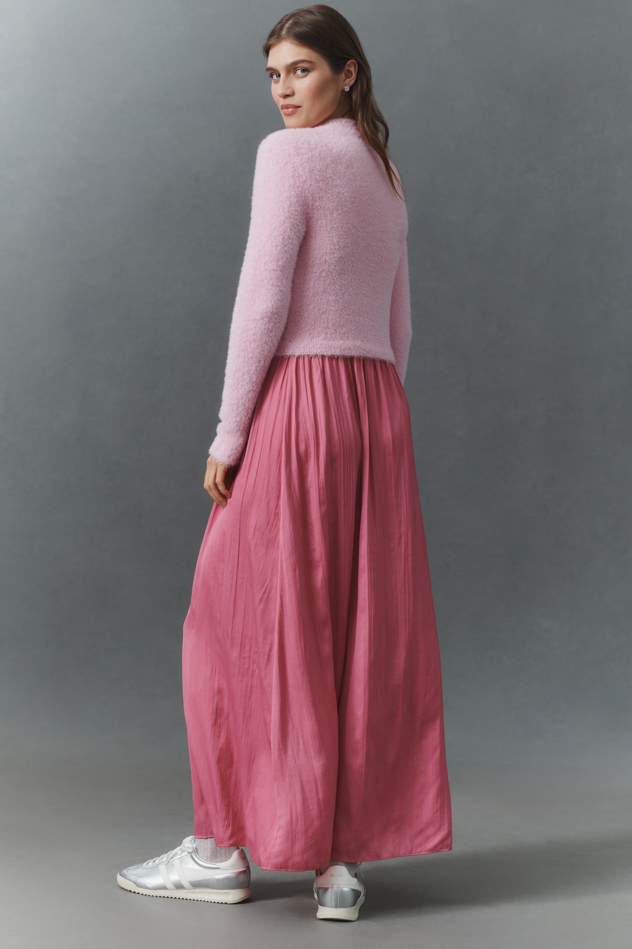 The Thea Long-Sleeve Eyelash Twofer Sweater Dress