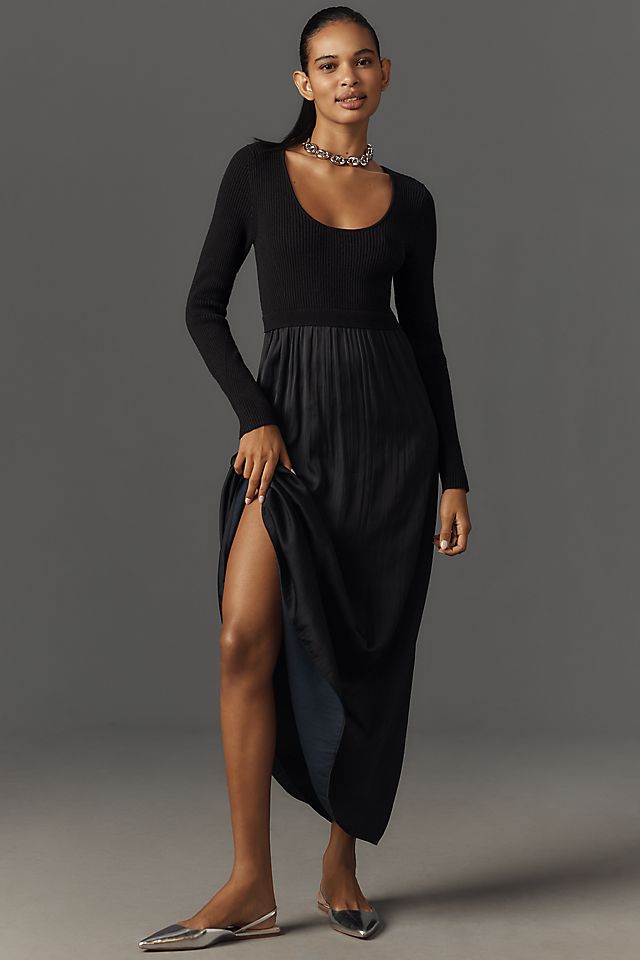 knee length dresses for ladies Scoop-Neck Midi Dress in Pointelle Knit