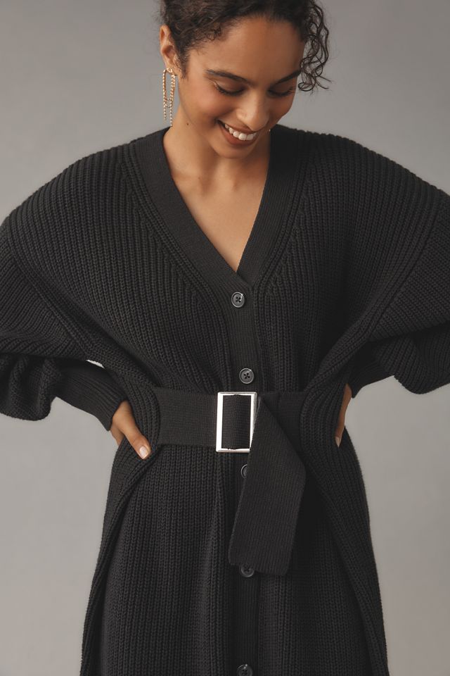 By Anthropologie Long-Sleeve Belted Cardigan Sweater Midi Dress #1