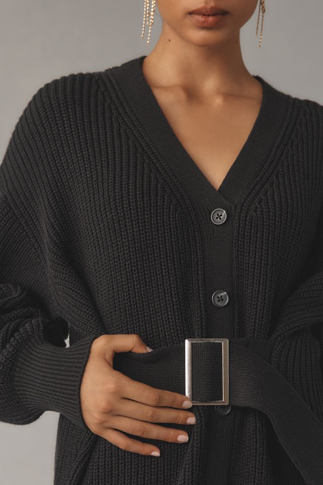 By Anthropologie Long-Sleeve Belted Cardigan Sweater Midi Dress #2