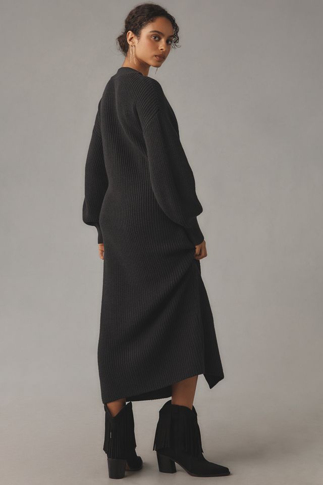By Anthropologie Long-Sleeve Belted Cardigan Sweater Midi Dress #3