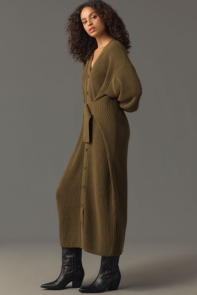 By Anthropologie Long-Sleeve Belted Cardigan Midi Dress #2