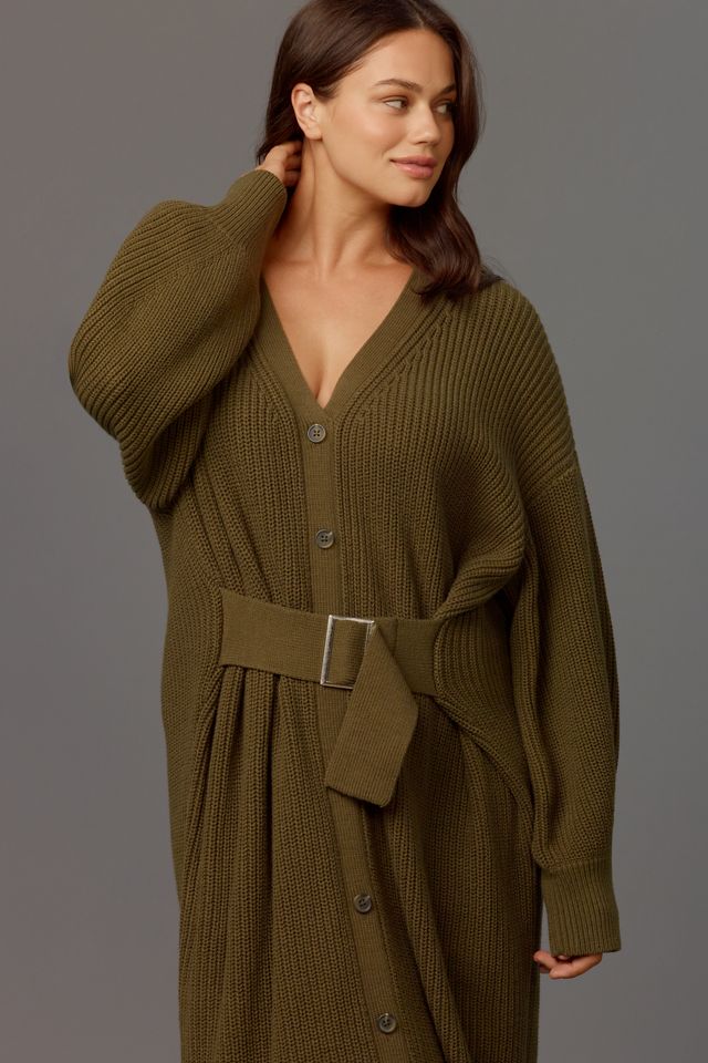 By Anthropologie Long-Sleeve Belted Cardigan Midi Dress #6