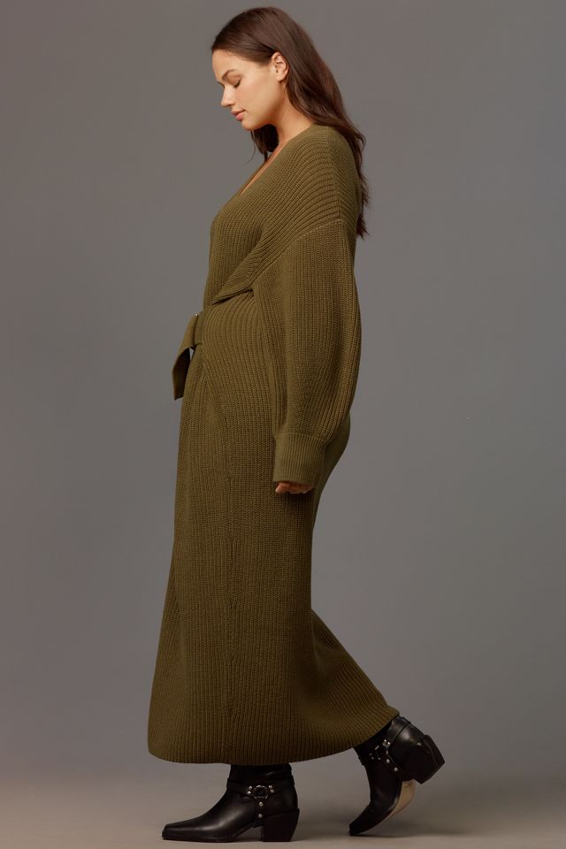 By Anthropologie Long-Sleeve Belted Cardigan Midi Dress #7
