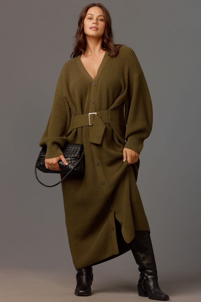 By Anthropologie Long-Sleeve Belted Cardigan Midi Dress #4