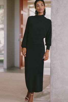 By Anthropologie Ribbed Sweater Midi Dress