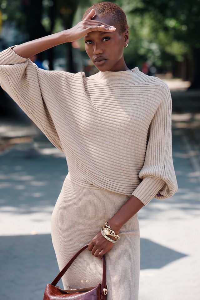 By Anthropologie Ribbed Sweater Midi Dress thumbnail 2