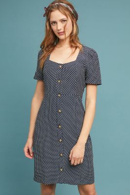 anthropologie green polka dot dress