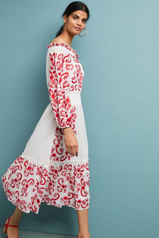 Lilou Embroidered Off-The-Shoulder Dress