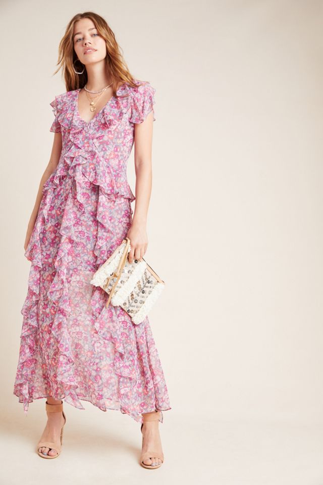 Mandi Ruffled Chiffon Maxi Dress | Anthropologie