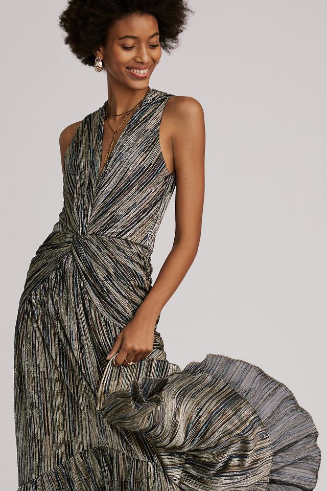 Metallic High Low Midi Dress