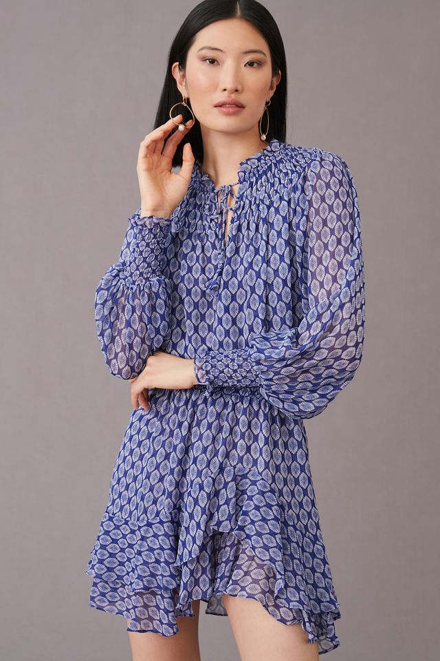 Long-Sleeve Ruffle-Hem Mini Dress #3