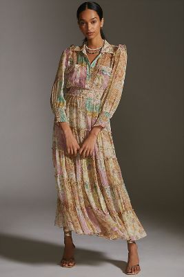 MISA V-Neck Buttonfront Maxi Dress | Anthropologie