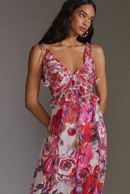 MISA Diana Floral Chiffon Maxi Dress | Anthropologie