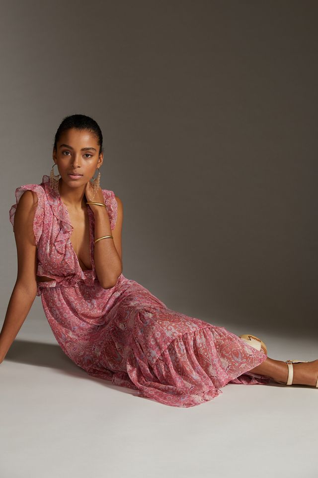 MISA Printed Ruffle Midi Dress | Anthropologie