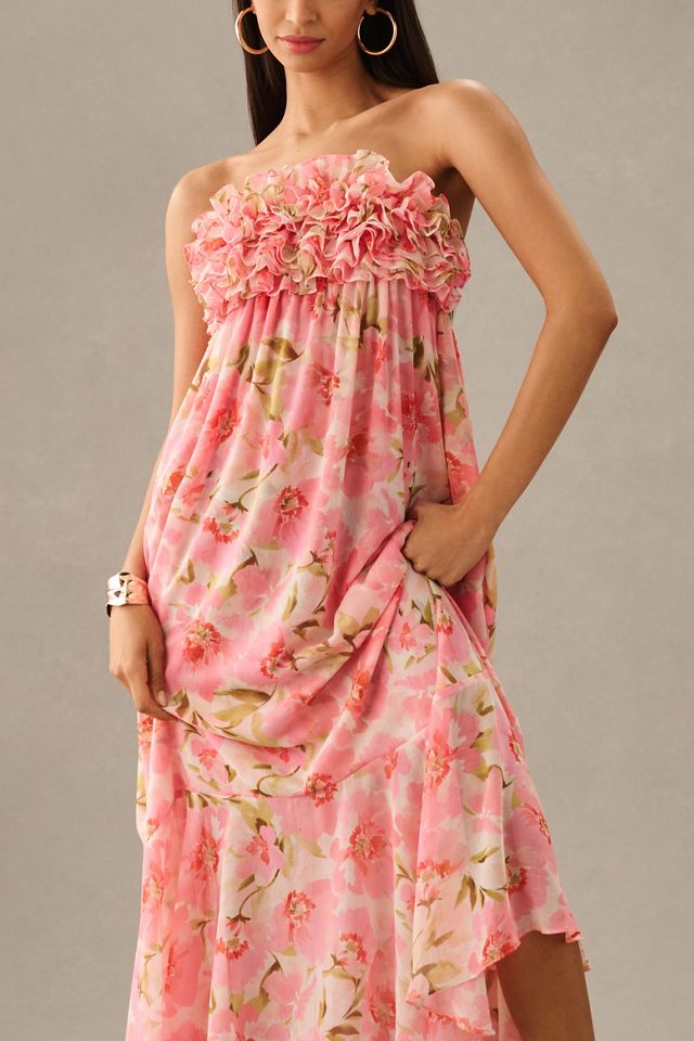 MISA Eden Strapless Floral Chiffon Dress #2