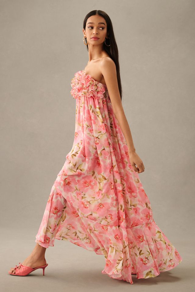 MISA Eden Strapless Floral Chiffon Dress #3