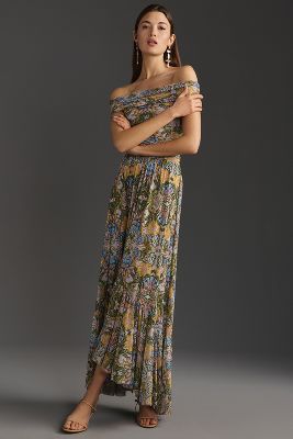 Shop Misa Fiorella Off-the-shoulder Maxi Dress In Multicolor