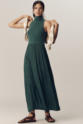 By Anthropologie The Thea Sleeveless Twofer Maxi Dress In Green