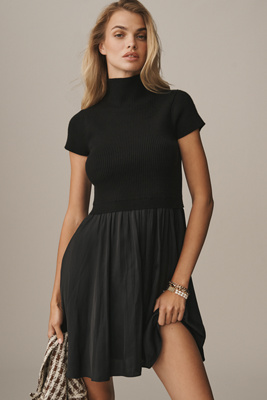 By Anthropologie The Thea Short Sleeve Twofer Mini Dress In Black