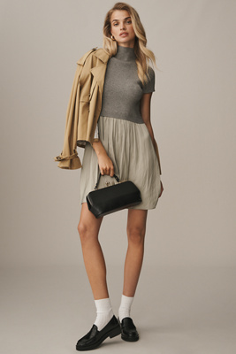 By Anthropologie The Thea Short Sleeve Twofer Mini Dress In Gray