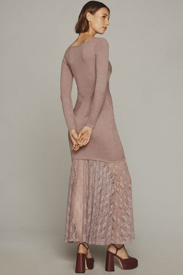 By Anthropologie V-Neck Lace Twofer Sweater Dress #1