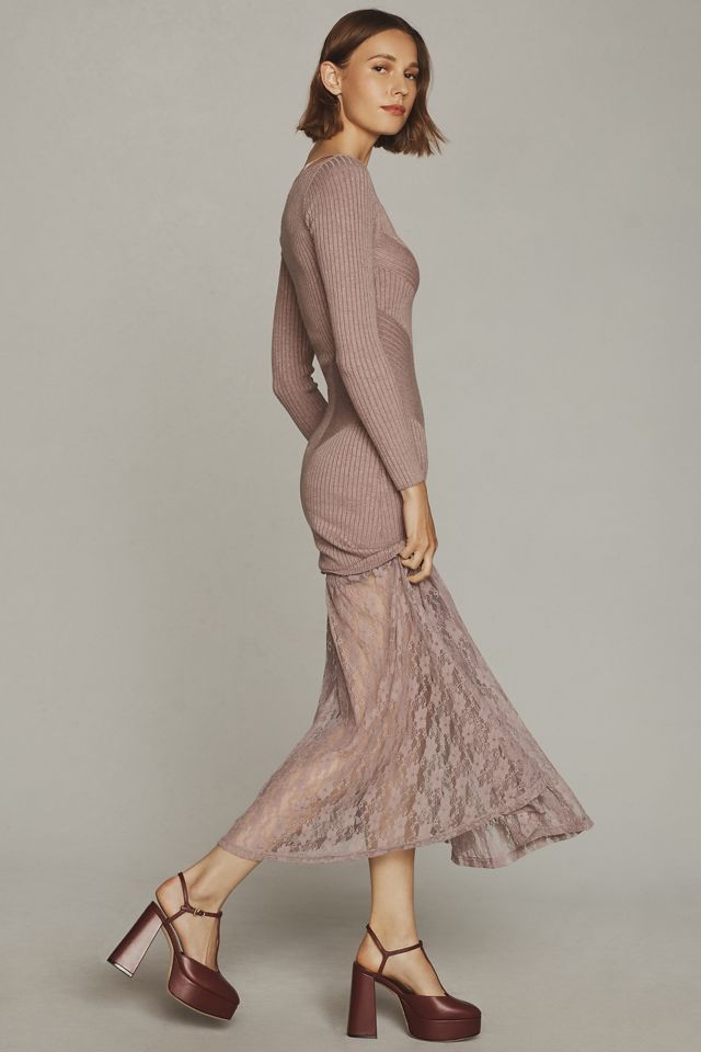 By Anthropologie V-Neck Lace Twofer Sweater Dress #3