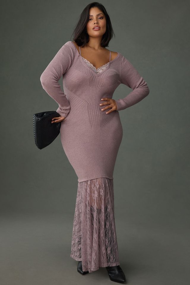 By Anthropologie V-Neck Lace Twofer Sweater Dress #4