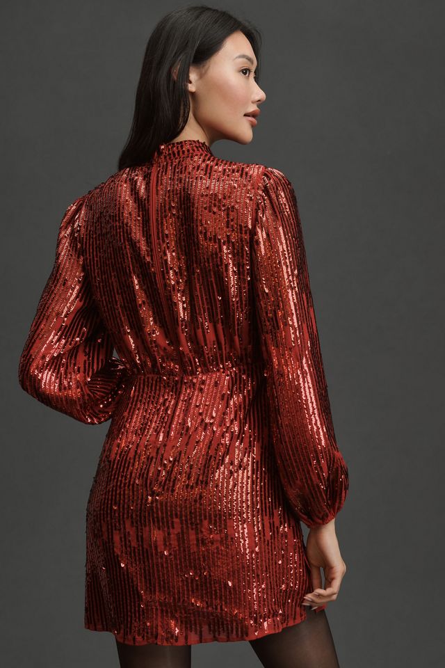 rixo red sequin dress RIXO Long-Sleeve Mock-Neck Sequin Mini Dress