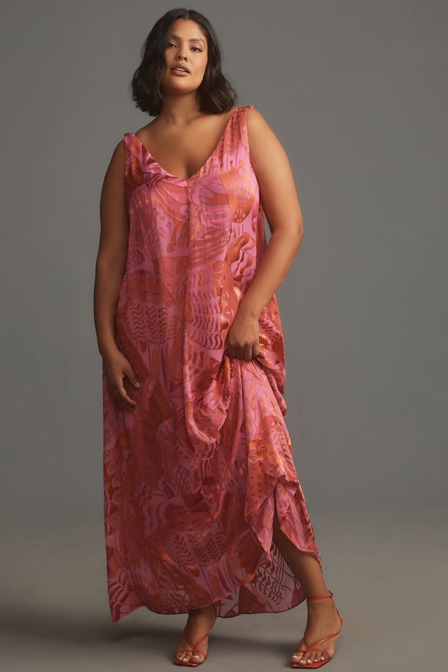 RIXO Loreena V-Neck Satin Devoré Maxi Dress #5