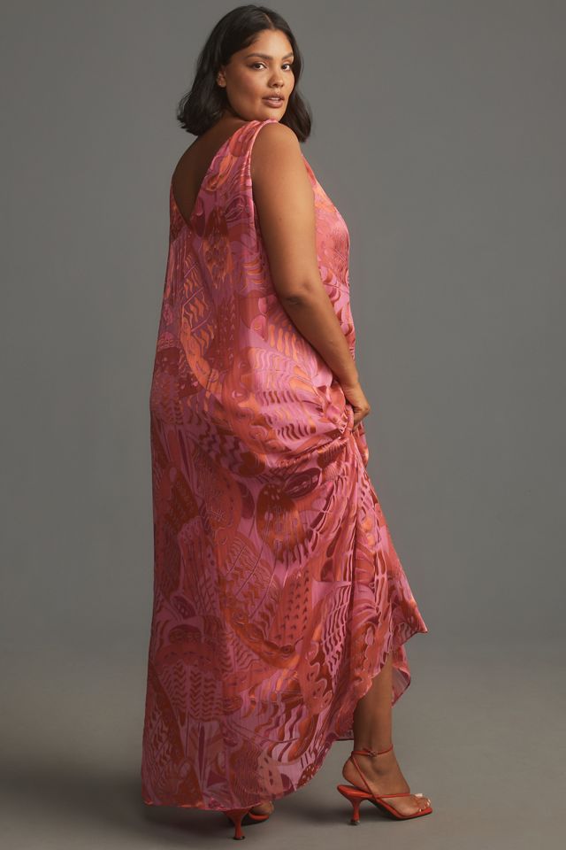 RIXO Loreena V-Neck Satin Devoré Maxi Dress #6