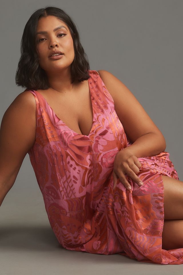 RIXO Loreena V-Neck Satin Devoré Maxi Dress #7