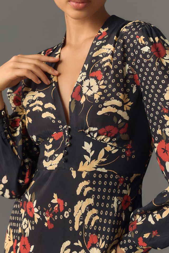 RIXO Trula Long-Sleeve V-Neck Maxi Dress | Anthropologie
