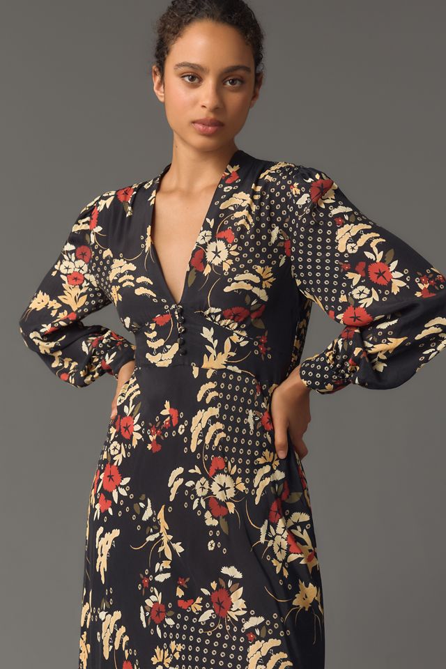 RIXO Trula Long-Sleeve V-Neck Maxi Dress | Anthropologie