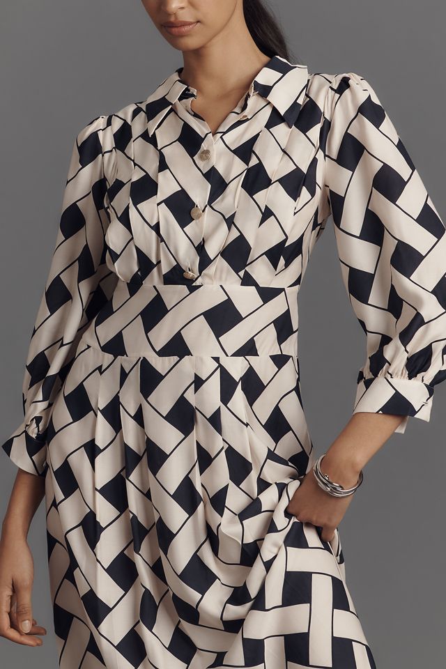 RIXO Analise V-Neck Crepe Maxi Shirt Dress #1