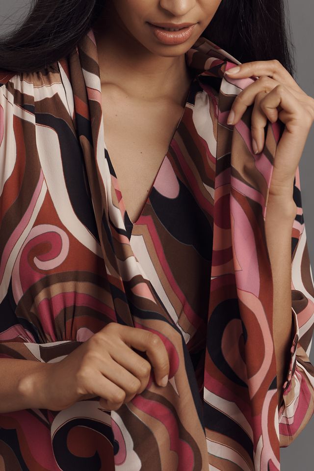 RIXO Marigold Tie-Neck Silk Maxi Dress #1