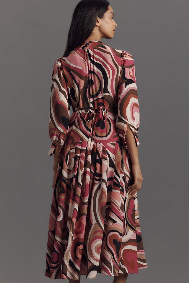 RIXO Marigold Tie-Neck Silk Maxi Dress #2