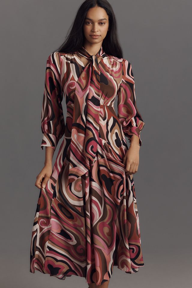 RIXO Marigold Tie-Neck Silk Maxi Dress #3