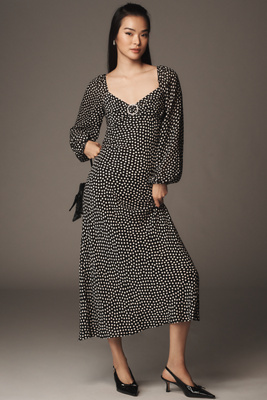 Shop Rixo London Ivy Silk Sweetheart Midi Dress In Black