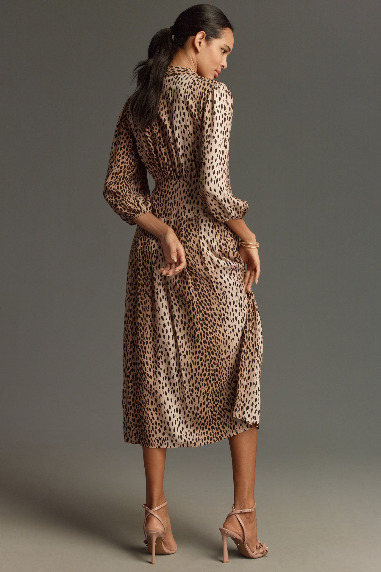 RIXO Petite Izzy Long-Sleeve Drop-Waist Midi Dress