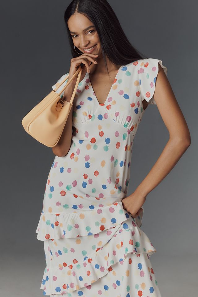 RIXO Meena Satin Ruffle Maxi Dress #1