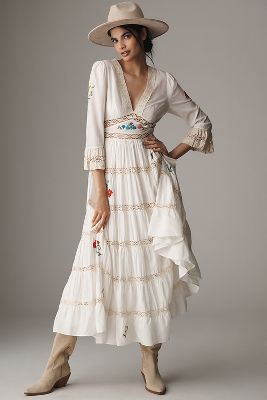 Regine Floral Embroidered Tiered Maxi Dress
