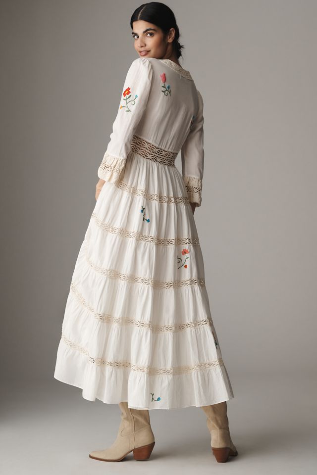 RIXO Regine Floral Embroidered Tiered Maxi Dress #1