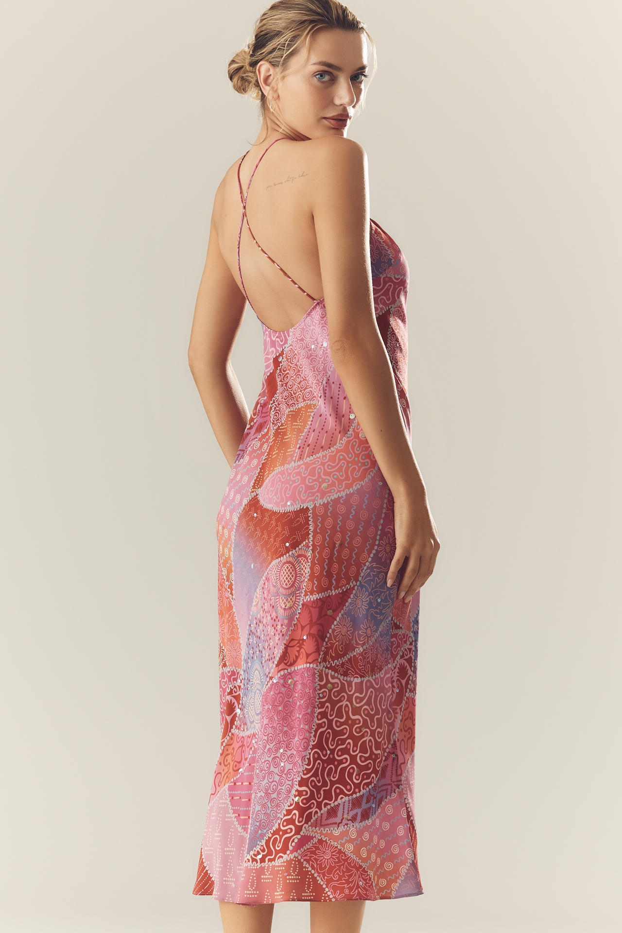 RIXO Hayley Silk Halter Maxi Dress With Scarf